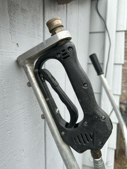 Pressure washing surface cleaning tool handle and valve