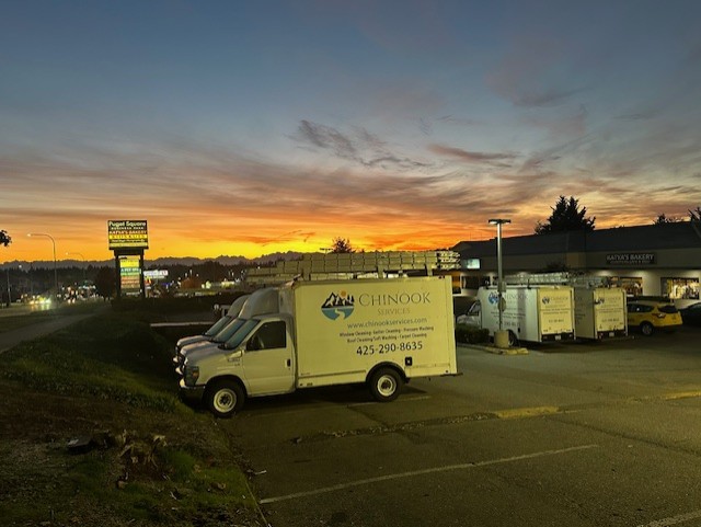 Everett carpet cleaning cost. Chinook Services is local and vans pictured near Everett, WA.