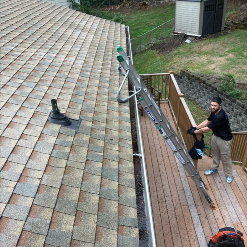 Cleaning gutters by hand in Arlington, WA