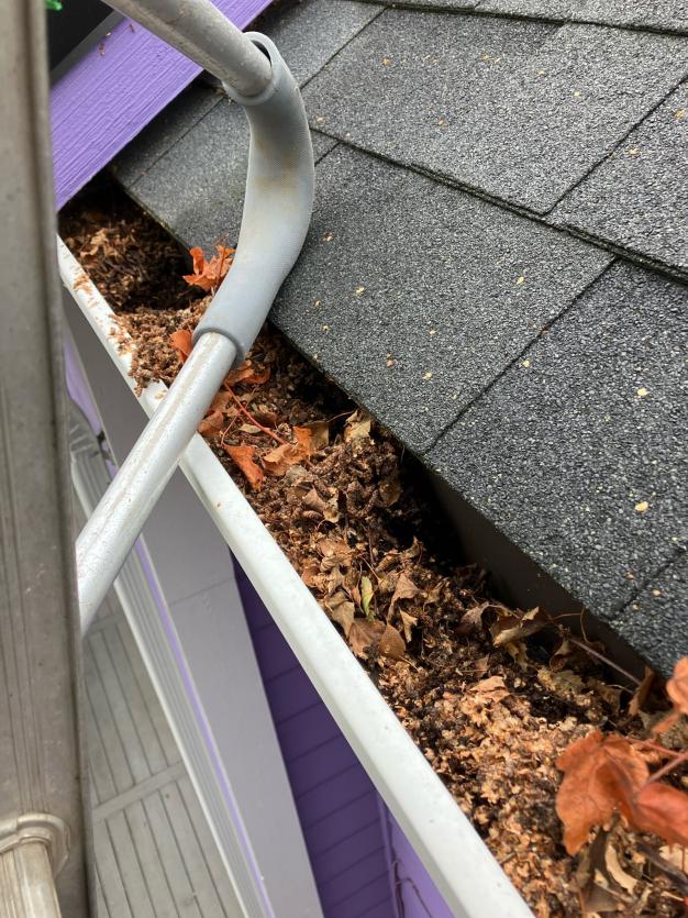 Before cleaning gutters of home by Chinook Services