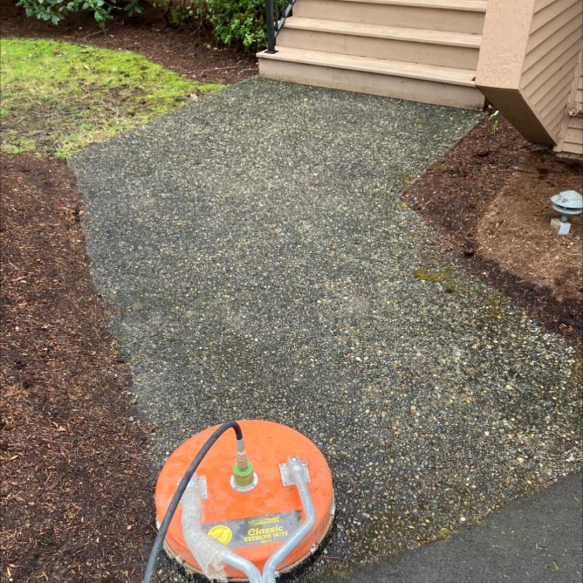 Before pressure washing front patio concrete Everett, WA