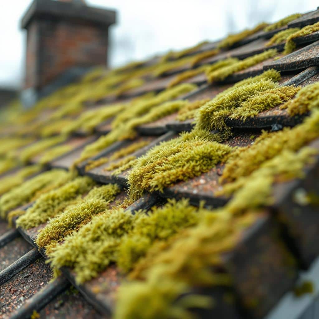 Removing moss from Seattle roof before being soft washed