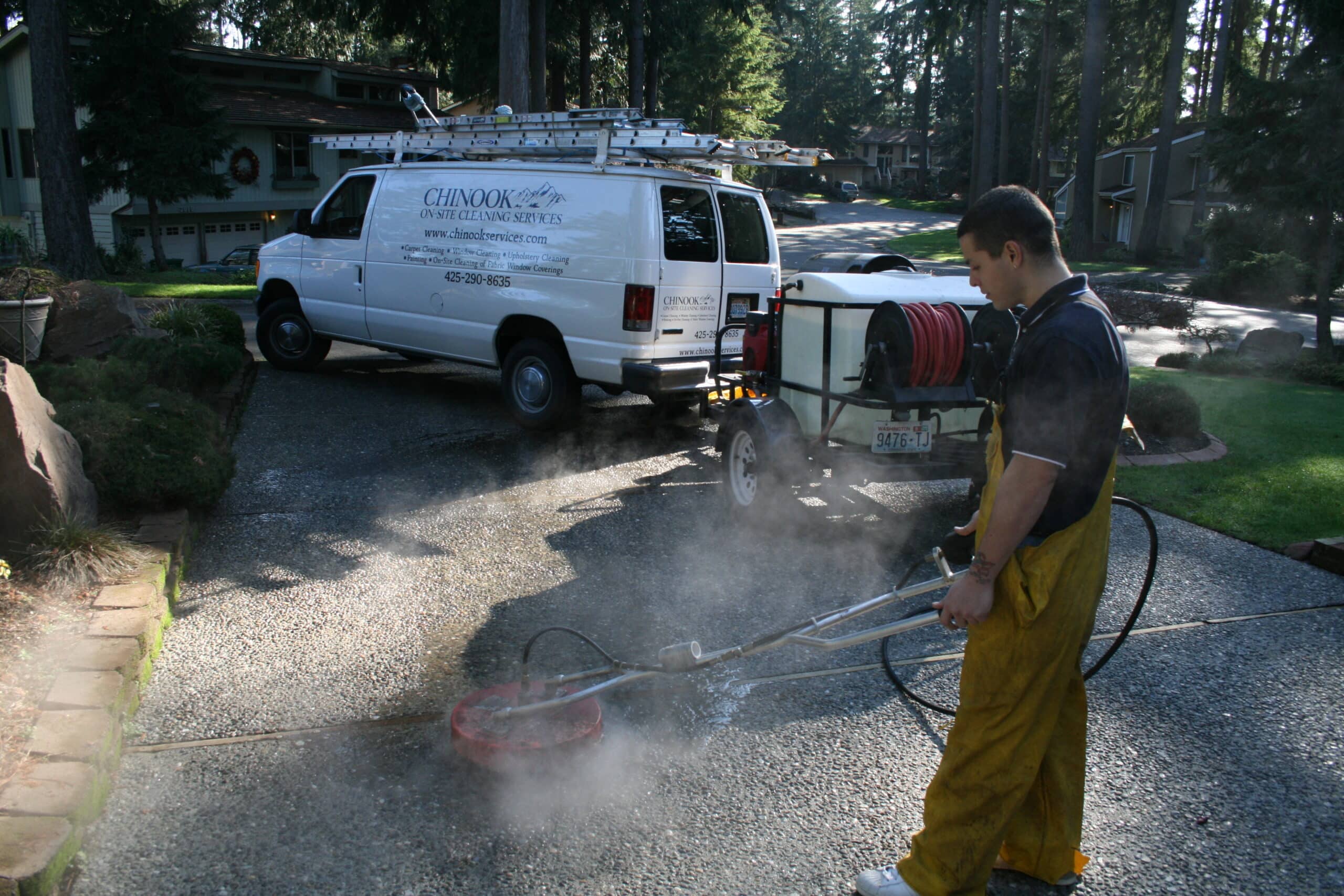 Pressure washing driveway in Bridle Trails