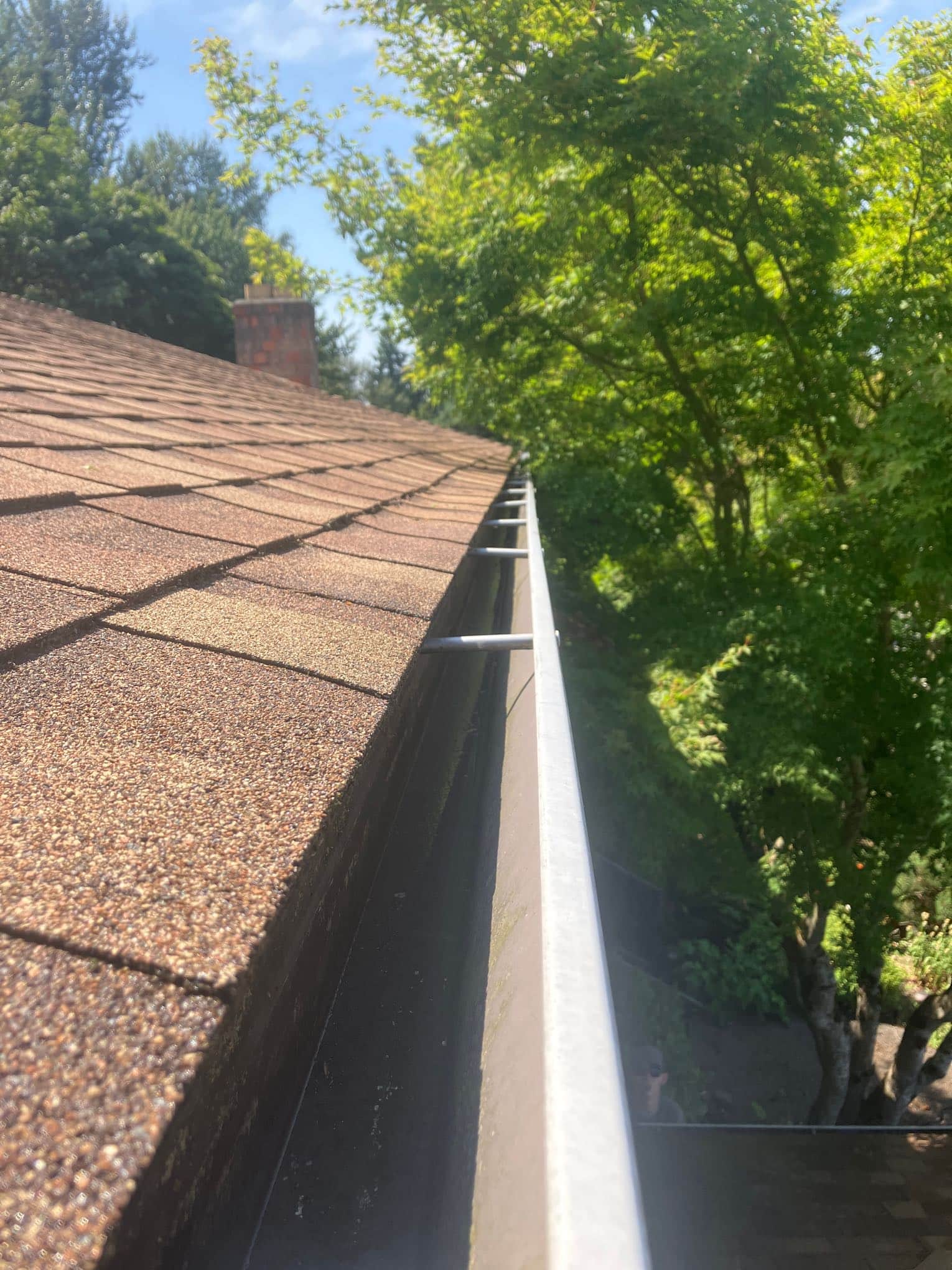 Gutter cleaning company Chinook Services during a gutter cleaning job on local home.