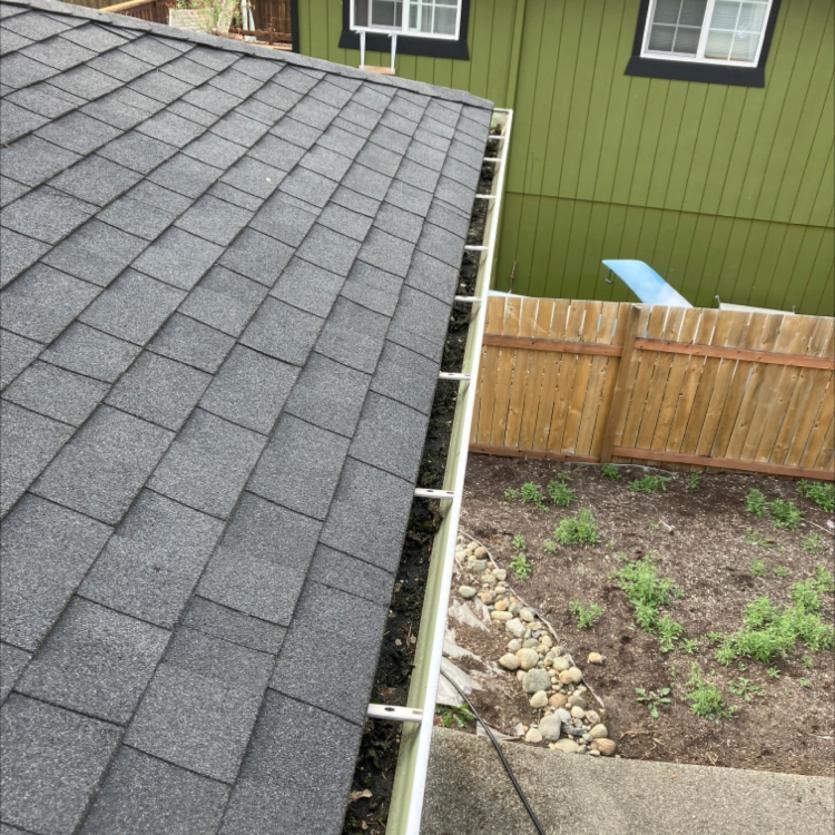 Hand removed debris in gutters in Mountlake Terrace gutter cleaning