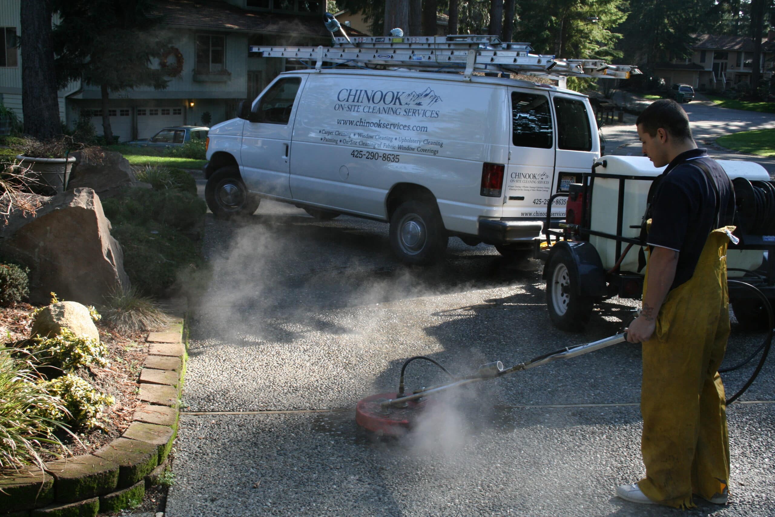 Pressure washing driveway in Sammamish