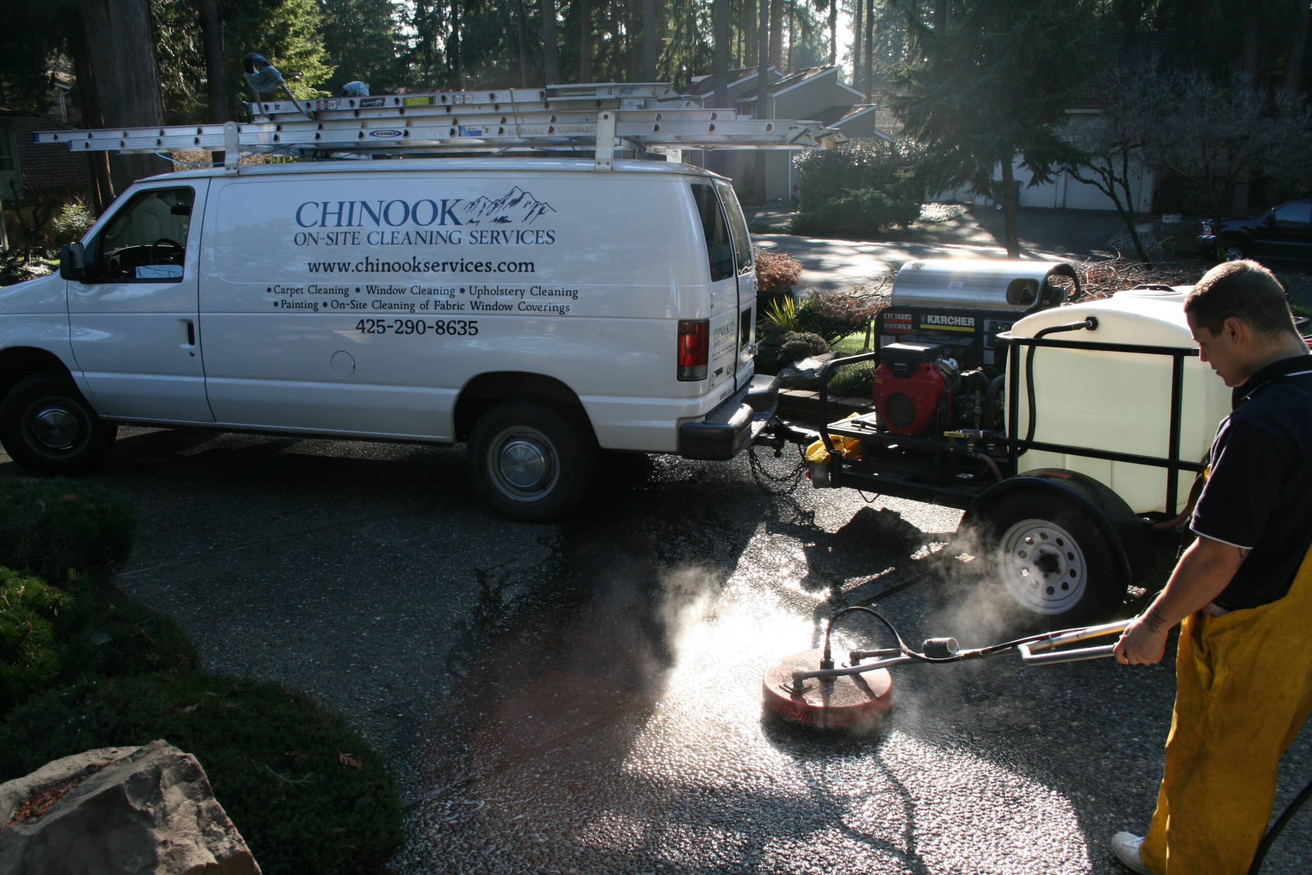 Pressure washing long driveway in Smokey Point