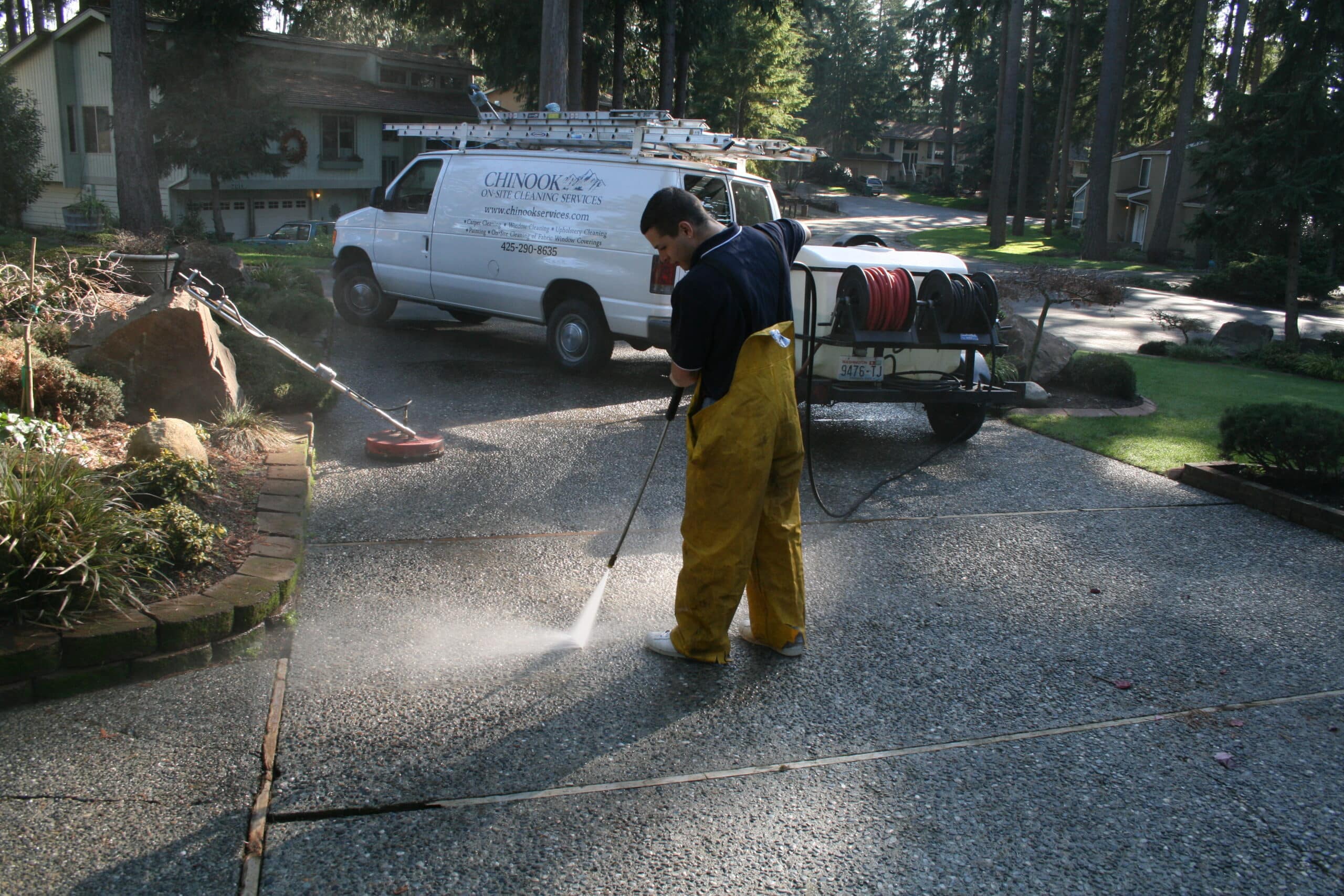Pressure washing driveway in Woodway, WA