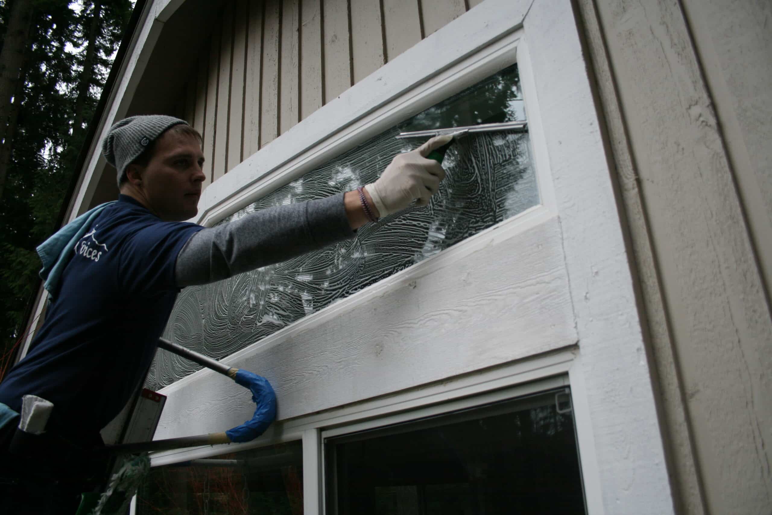 Cleaning exterior window in Woodway, WA