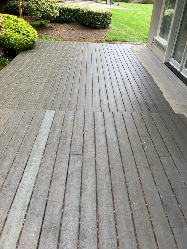 Pressure washing deck patio Green Lake community of North Seattle.
