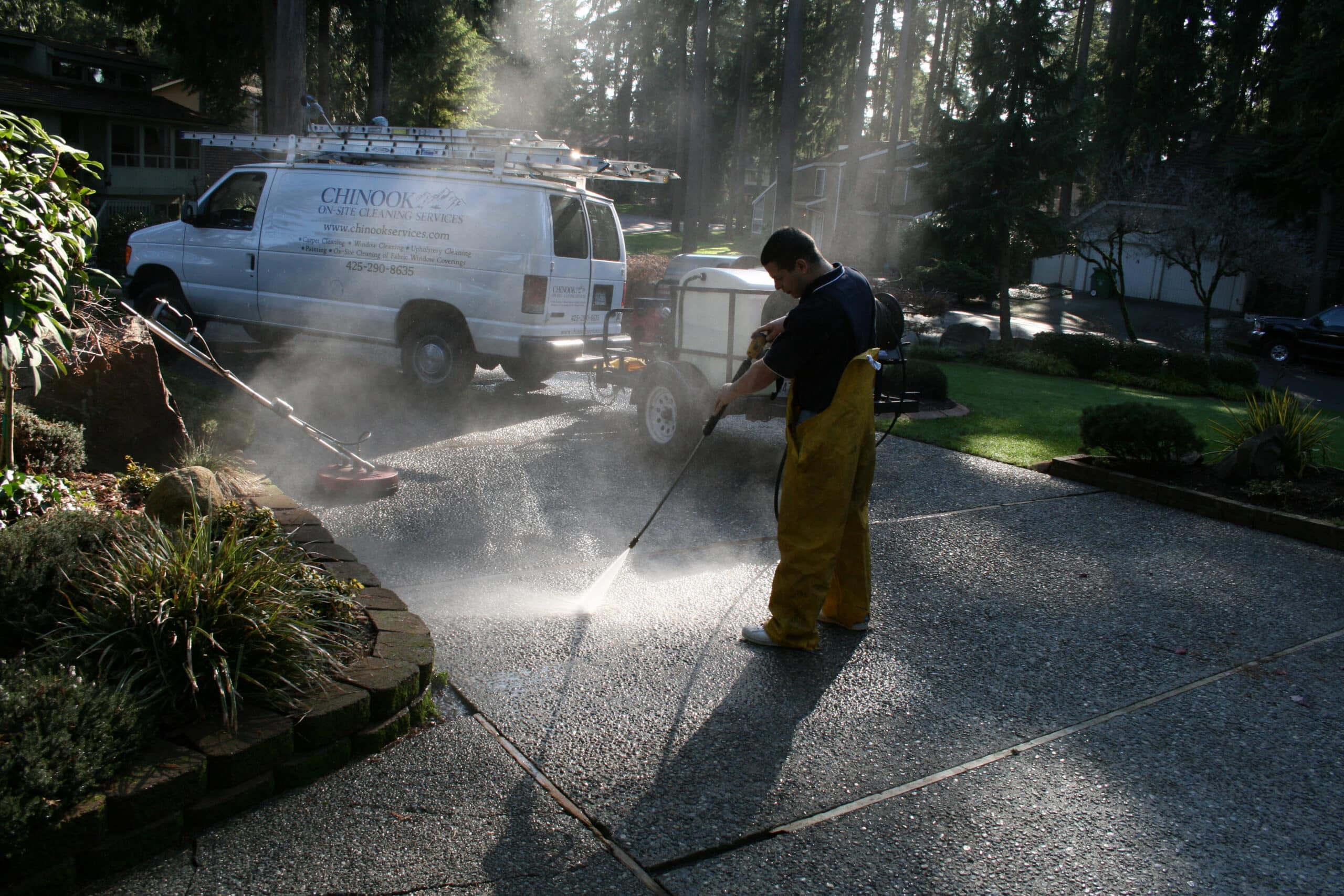 Pressure washing driveway in Leschi neighborhood