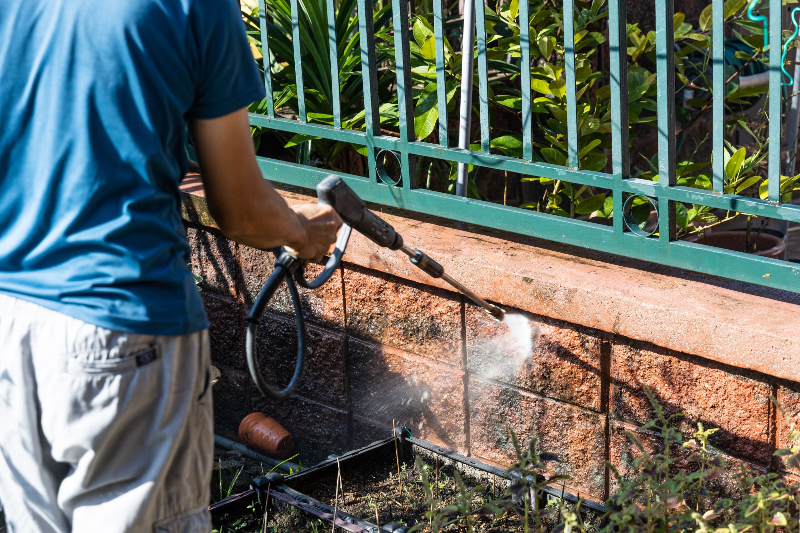 Pressure washing moss off a wall Seattle, WA
