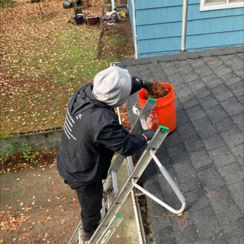 Hand cleaning gutters of home King and Snohomish County